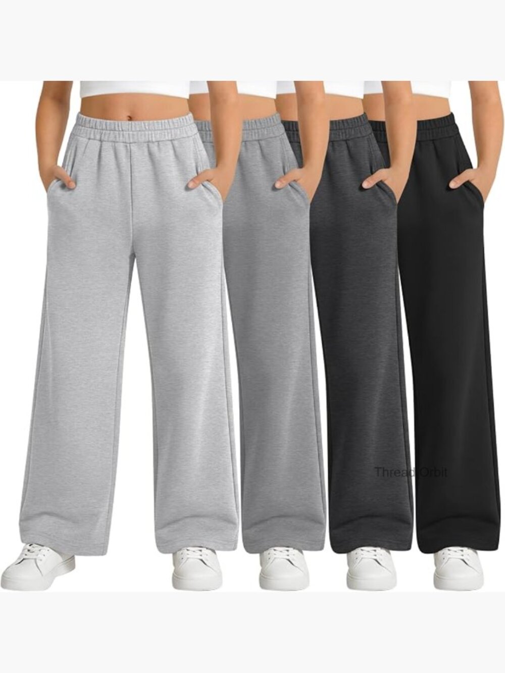 4 Pack Girls Sweatpants Wide Leg Joggers with Pockets Size 5-14Y